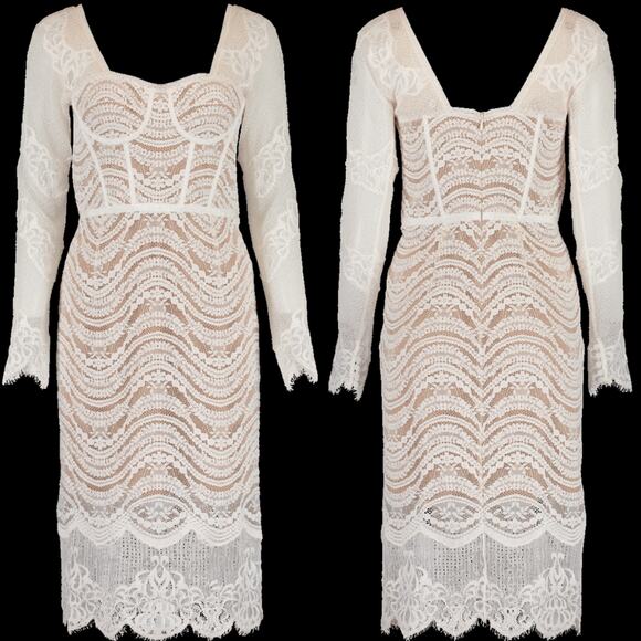 Jonathan Simkhai XS 2 Bustier Mixed Lace Overlay Lined Bodysuit White Midi Dress - Picture 5 of 15